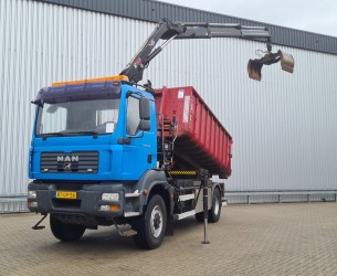MAN TGM 18.240 4x4 - Hiab 11tm Crane, 14t. Haakarm, Airco, NL Truck! More containers availeble TT 4566