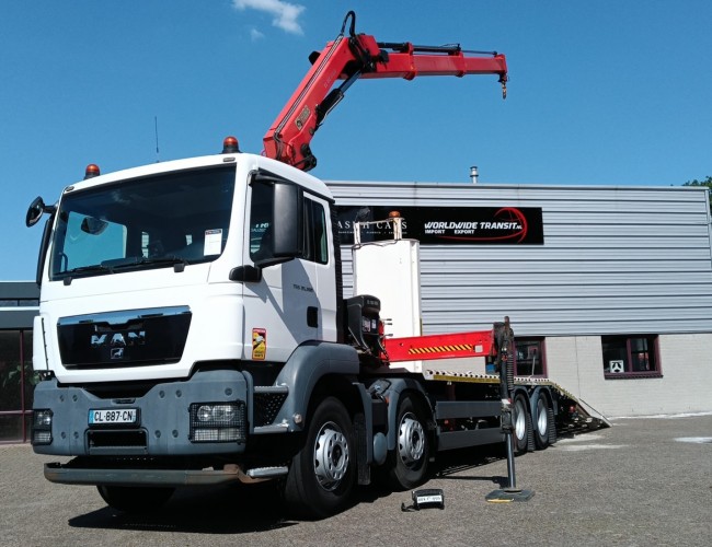 MAN TGS 35.360 8x2 - Hiab 16 TM Crane, Machine transporter, Loading ramp, recovery truck 6.2T. winch TT 4834