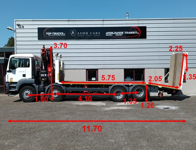 MAN TGS 35.360 8x2 - Hiab 16 TM Crane, Machine transporter, Loading ramp, recovery truck 6.2T. winch TT 4834