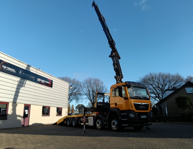 MAN TGS 35.420 8x2 - Fassi 29TM Crane, Machine transporter, Loading ramp, Tow truck 7.2T. Winch TT 4882