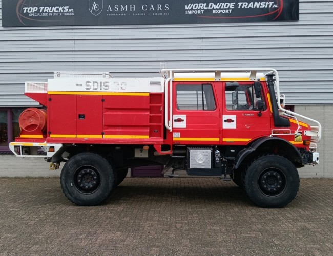 Unimog U 5000 Mercedes Benz -4x4 - (type 437.4) 4000 ltr -Wich -Feuerwehr Doppelkabine,Uberrollkafig - Camivar - Expeditievoertuig, Camper TT 4889