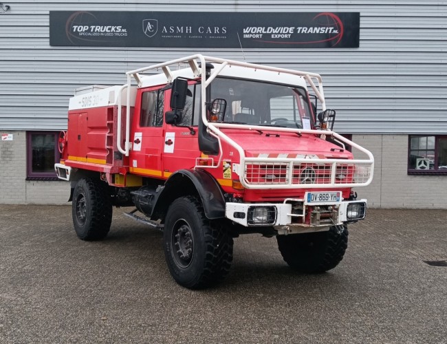 Unimog U 5000 Mercedes Benz -4x4 - (type 437.4) 4000 ltr -Wich -Feuerwehr Doppelkabine,Uberrollkafig - Camivar - Expeditievoertuig, Camper TT 4890