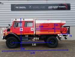 Unimog U 5000 Mercedes Benz -4x4 - (type 437.4) 4000 ltr -Wich -Feuerwehr Doppelkabine,Uberrollkafig - Camivar - Expeditievoertuig, Camper TT 4890
