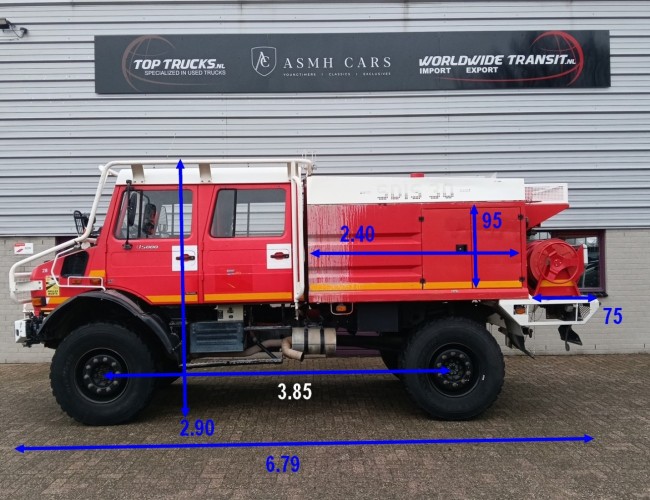 Unimog U 5000 Mercedes Benz -4x4 - (type 437.4) 4000 ltr -Wich -Feuerwehr Doppelkabine,Uberrollkafig - Camivar - Expeditievoertuig, Camper TT 4890