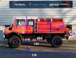 Unimog U 5000 Mercedes Benz -4x4 - (type 437.4) 4000 ltr -Wich -Feuerwehr Doppelkabine,Uberrollkafig - Camivar - Expeditievoertuig, Camper TT 4891