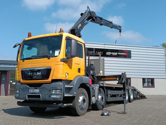 MAN TGS 35.360 8x2 - Hiab 16 TM Kraan, Machine transporter, Oprijwagen, afsleepwagen 6,27 T. lier TT 4832-B