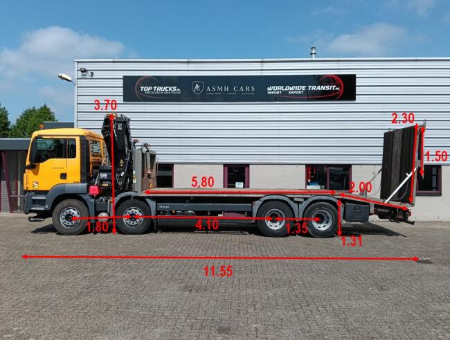 MAN TGS 35.360 8x2 - Hiab 16 TM Kraan, Machine transporter, Oprijwagen, afsleepwagen 6,27 T. lier TT 4832-B