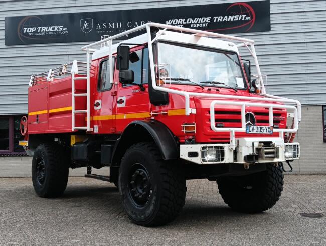 Mercedes-Benz Unimog U 5000 4x4 - (type 437.4) 4000 ltr -Lier, Winch -Feuerwehr Doppelkabine,Uberrollkafig - Rosenbauer - Expeditievoertuig, Camper TT 4836