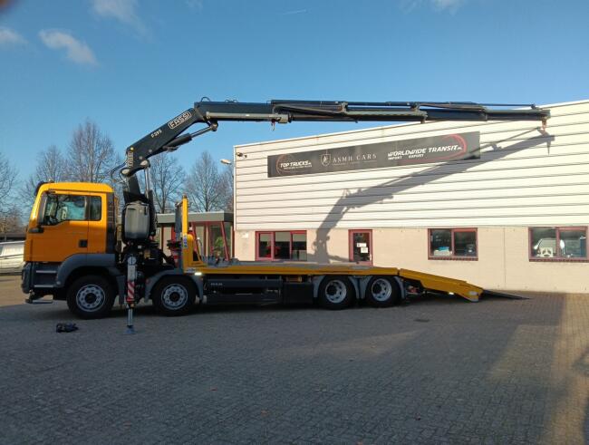 MAN TGS 35.420 8x2 - Fassi 29TM Kraan, Machine transporter, Oprijwagen, afsleepwagen 7.2T. lier TT 4882