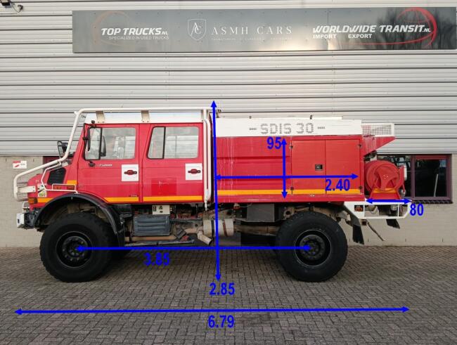 Mercedes-Benz Unimog U 5000 4x4 - (type 437.4) 4000 ltr -Lier, Winch -Feuerwehr Doppelkabine,Uberrollkafig - Camiva - Expeditievoertuig, Camper TT 4888