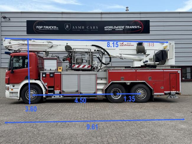 Scania P 420 6x2 -Vema 38 mtr. Brandweer hoogwerker -1.000 ltr tank -Spuitmonitor - Pomp Schlingenmann opbouw -Knikgiek -10 Kva generator TT 4968