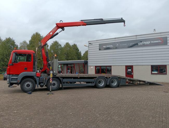 MAN TGS 35.360 8x2 - Fassi 16TM Kraan, Machine transporter, Oprijwagen, afsleepwagen 6.2T. lier TT 4973